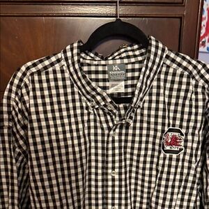 Knights Apparel Black and White Plaid Men's Shirt Gamecock logo. Nice 2XLT